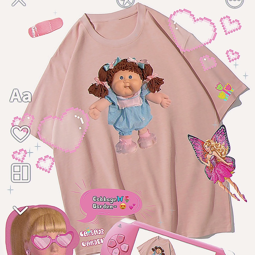 Cabbage Patch Kids Pink Tee 100% cotton Original hand-painted By Cabbage Garden